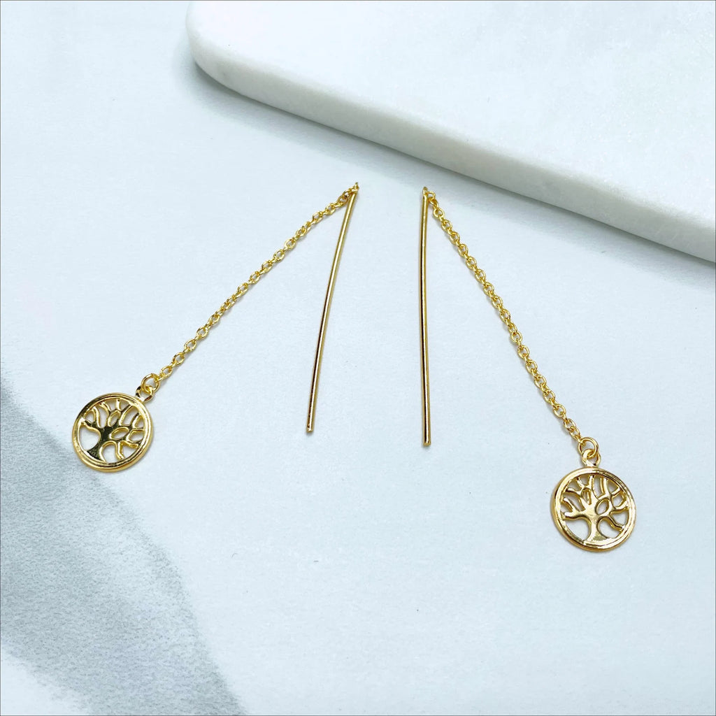 18k Gold Filled Cable Link Life Tree Threader Violador Drop Earrings