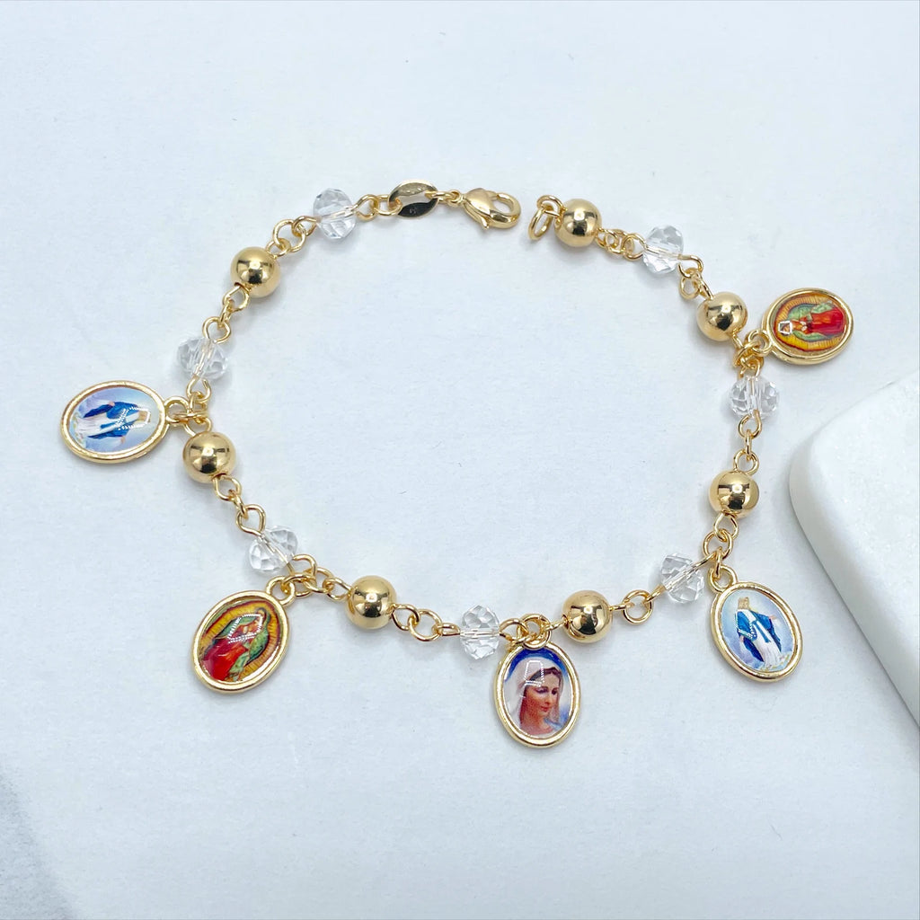 18k Gold Filled with Gold & Clear Beads Virgins Religious Bracelet