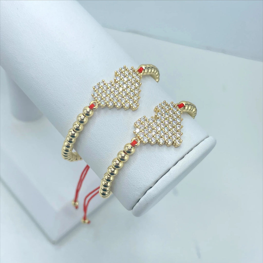 18k Gold Filled Red Heart Adjustable Bracelet