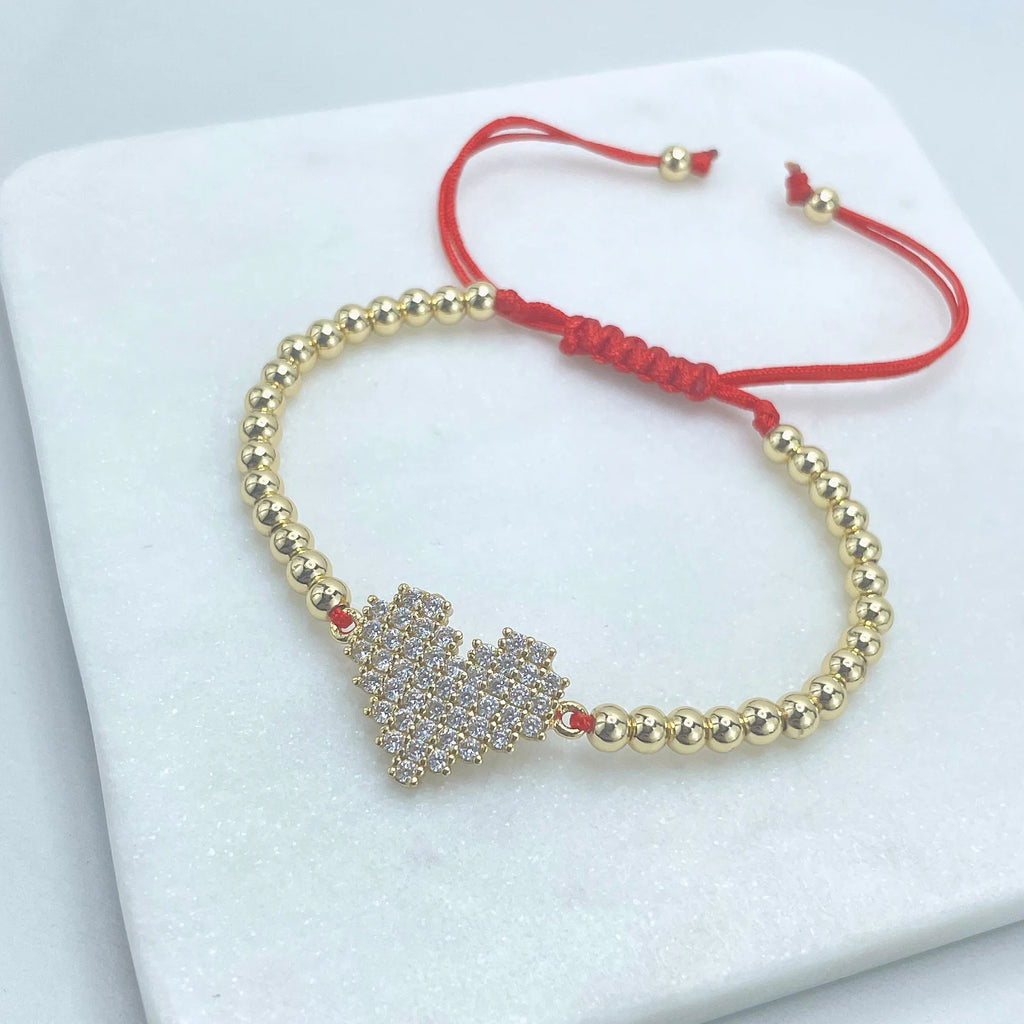 18k Gold Filled Red Heart Adjustable Bracelet
