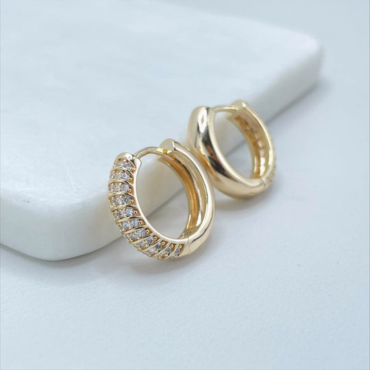 18k Gold Filled Micro Cubic Zirconia Huggie Hoops Earrings