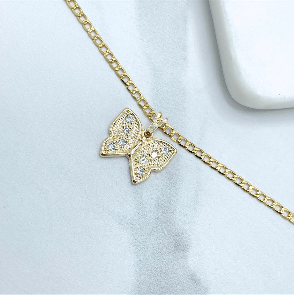 18k Gold Filled Cubic Zirconia Butterfly Pendant and Earrings Set