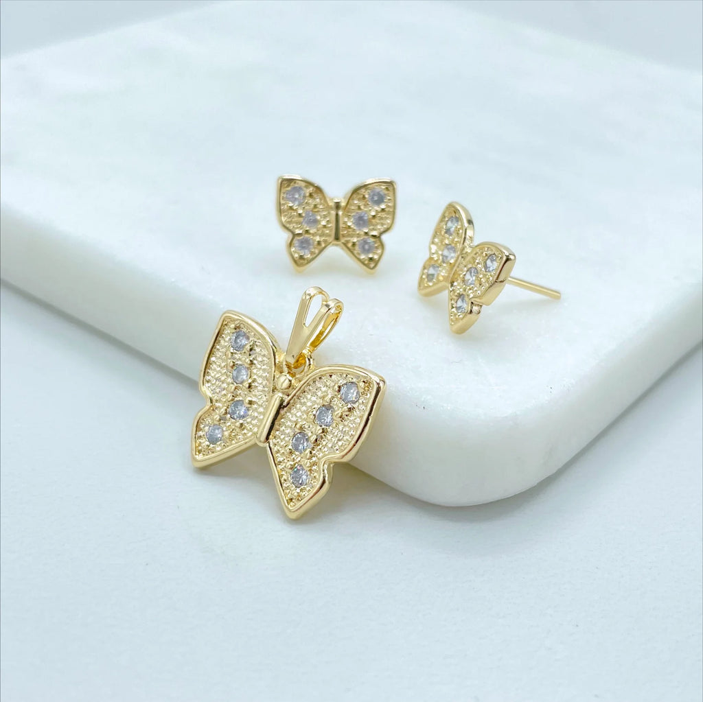 18k Gold Filled Cubic Zirconia Butterfly Pendant and Earrings Set