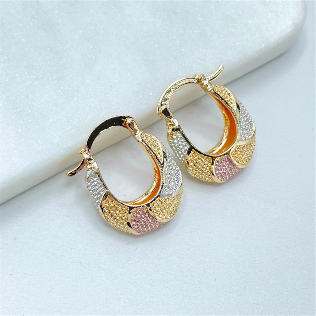 18k Gold Filled Tree Tone Tree Color Texturized 18mm Basket Hoop Earrings, 7mm Thickness