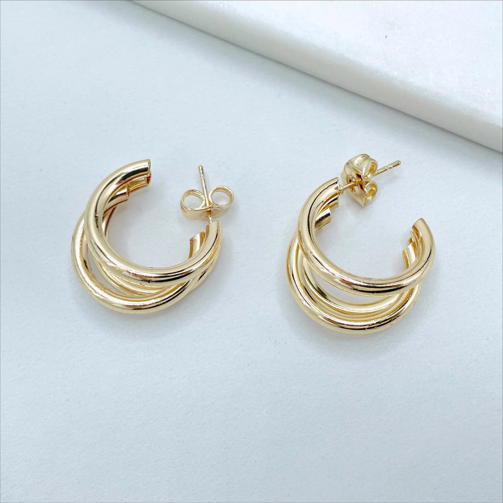 18k Gold Filled Triple Tubular C-Hoop Earrings