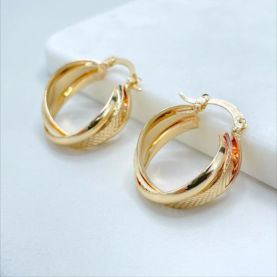 18k Gold Filled Braided Twisted Texturized Basket Hoop Earrings