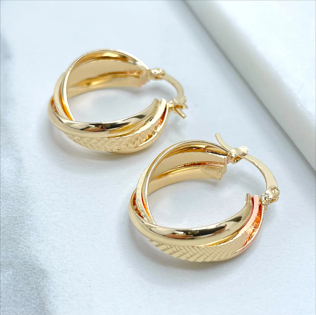 18k Gold Filled Braided Twisted Texturized Basket Hoop Earrings