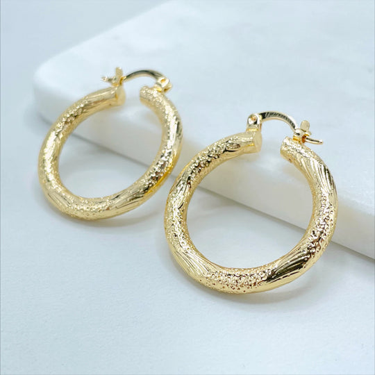 18k Gold Filled 30mm Texturized Hoop Earrings