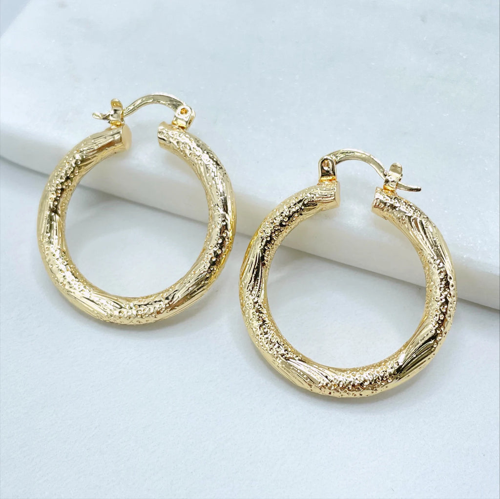 18k Gold Filled 30mm Texturized Hoop Earrings