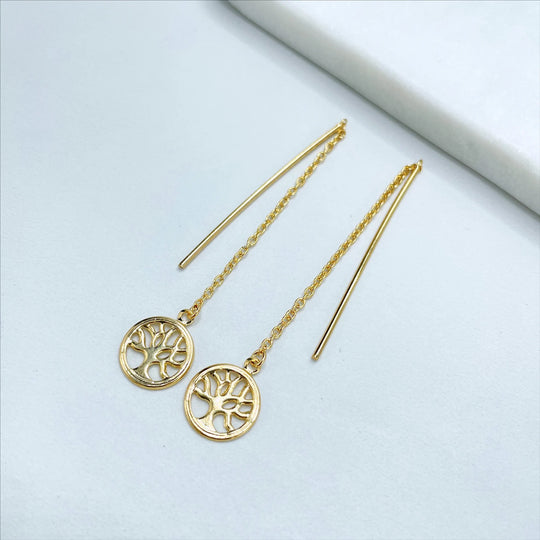 18k Gold Filled Cable Link Life Tree Threader Violador Drop Earrings