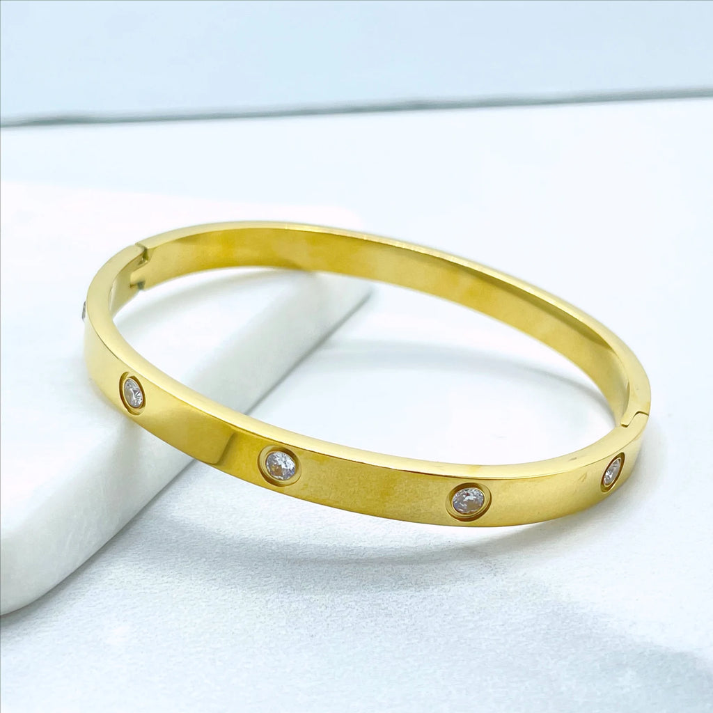 18k Gold, Silver or Rose Gold Filled CZ Bangle Bracelet