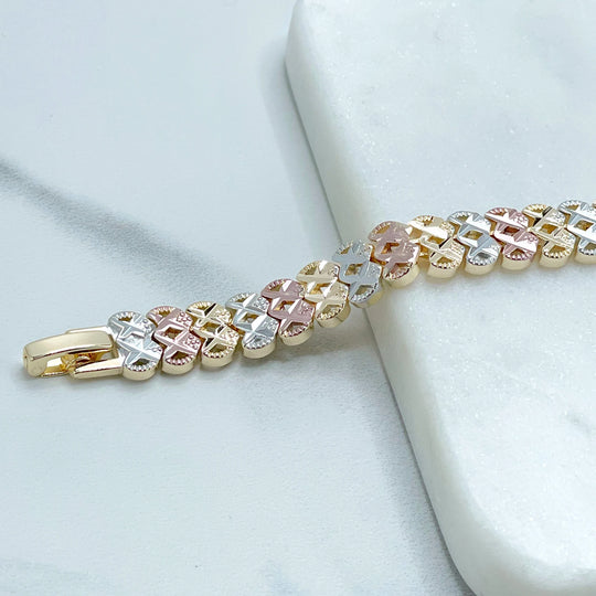 18k Gold Filled Three Tone Texturized  Bracelet