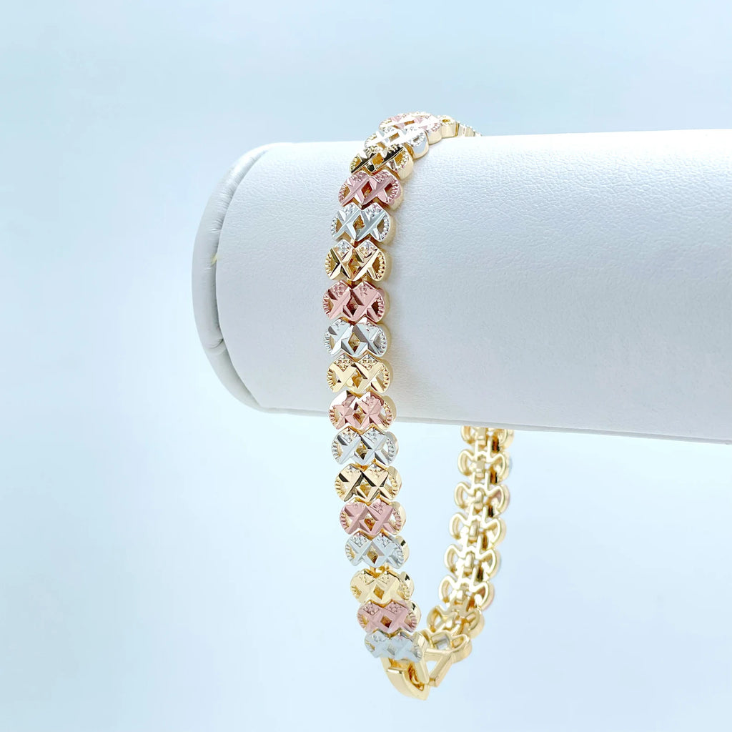 18k Gold Filled Three Tone Texturized  Bracelet
