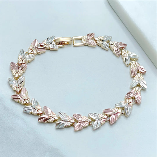 18k Gold Filled Three Tone Texturized Butterfly Bracelet