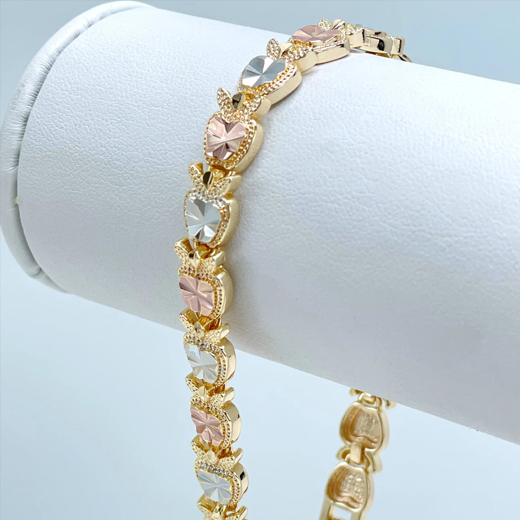 18k Gold Filled Three Tone Texturized Apple Bracelet