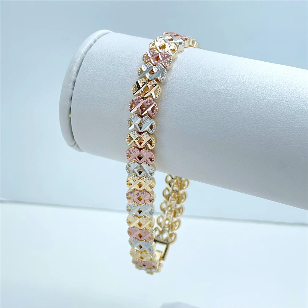 18k Gold Filled Three Tone Texturized  Bracelet