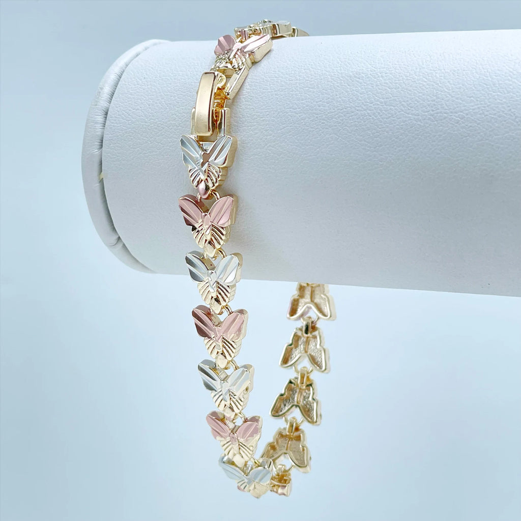 18k Gold Filled Three Tone Texturized Butterfly Bracelet
