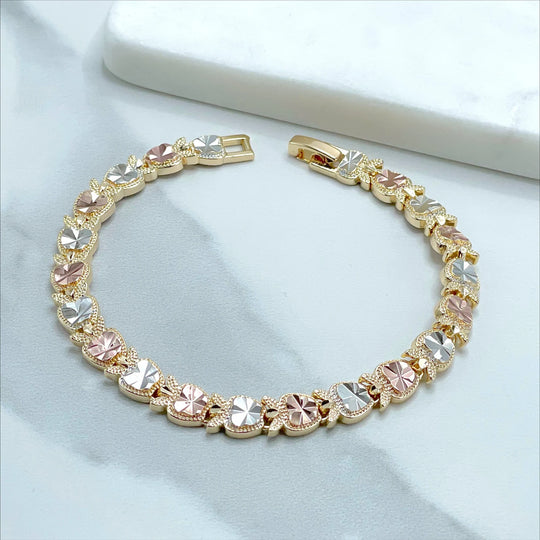 18k Gold Filled Three Tone Texturized Apple Bracelet