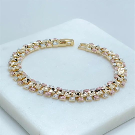 18k Gold Filled Three Tone Texturized Square Bracelet