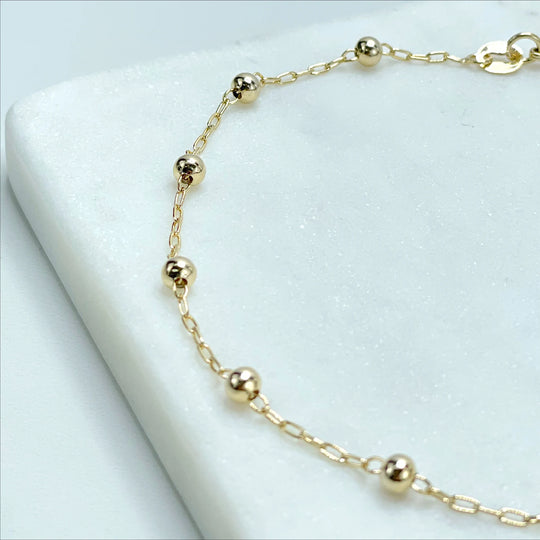 18k Gold Filled 1.5mm Paperclip Gold Beads Anklet