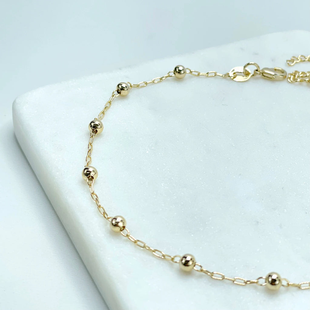 18k Gold Filled 1.5mm Paperclip Gold Beads Anklet