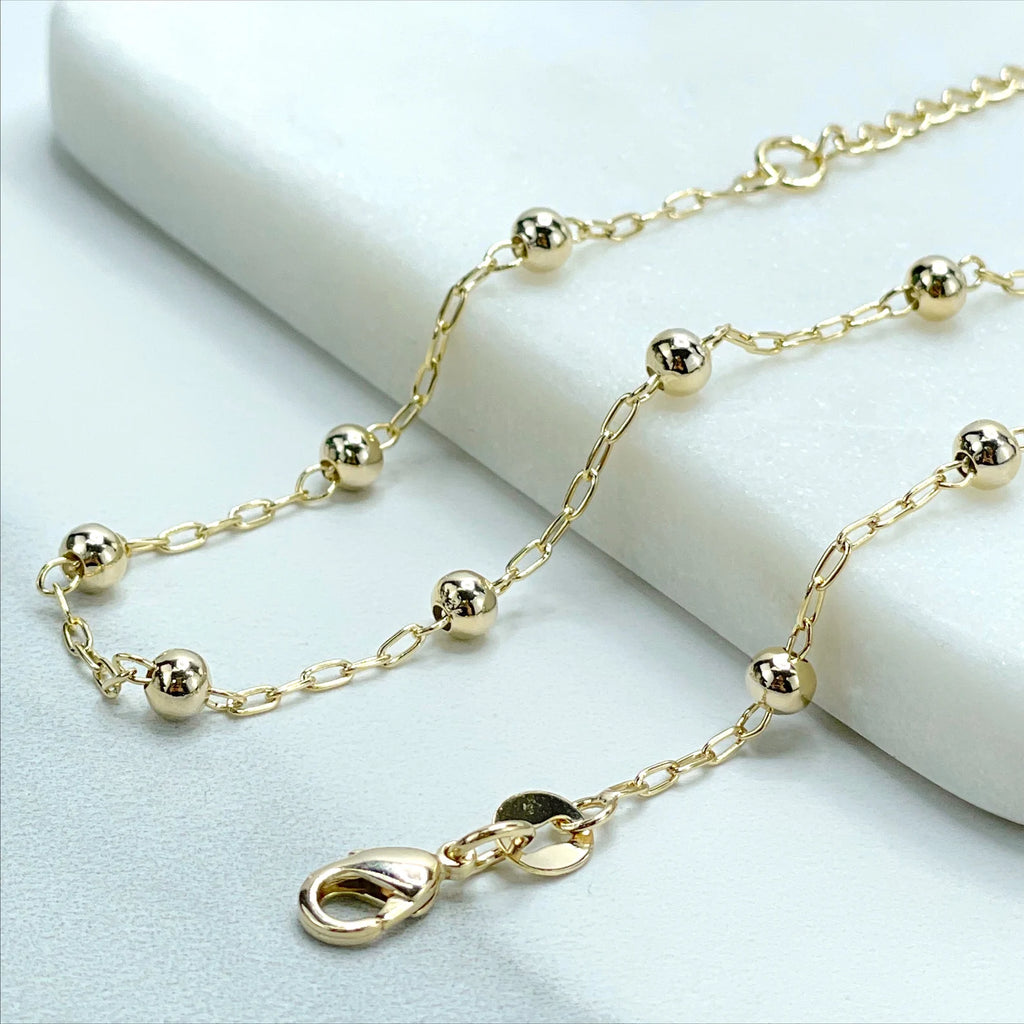 18k Gold Filled 1.5mm Paperclip Gold Beads Anklet