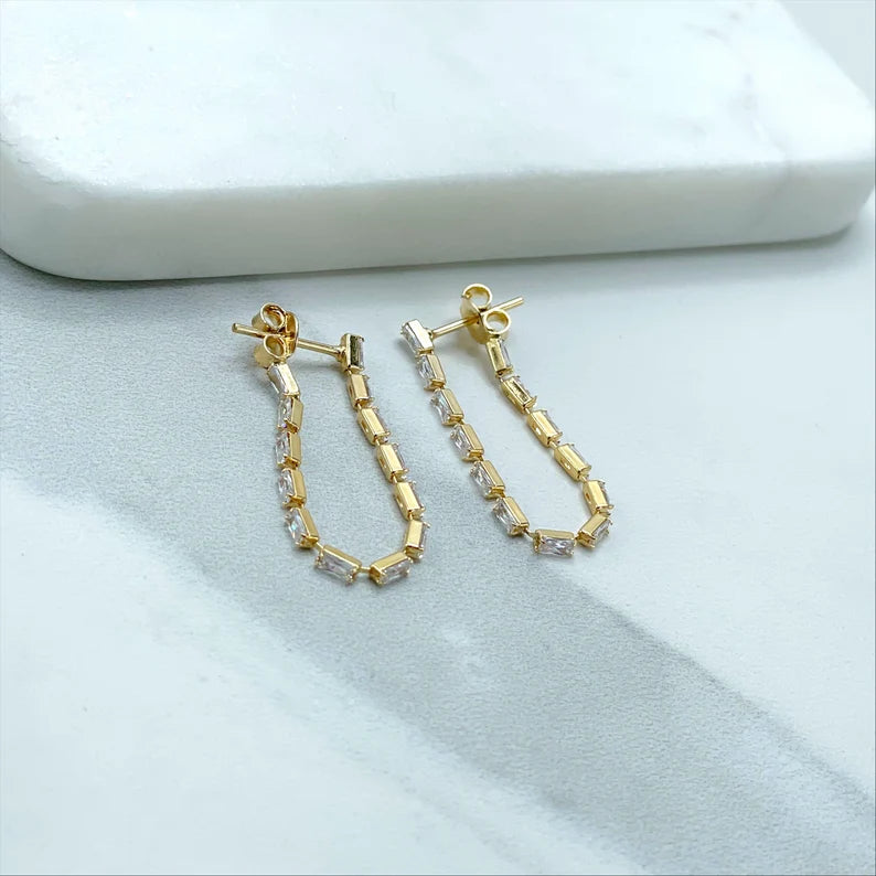 18k Gold Filled with Cubic Zirconia, Stud, Square Stones, Graduate Earrings