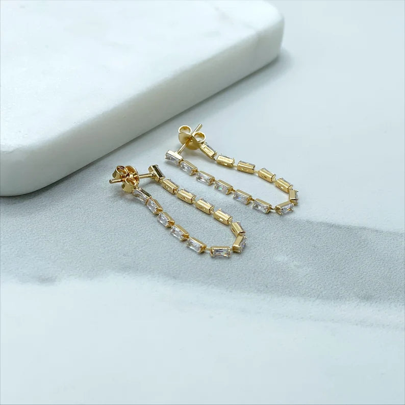 18k Gold Filled with Cubic Zirconia, Stud, Square Stones, Graduate Earrings