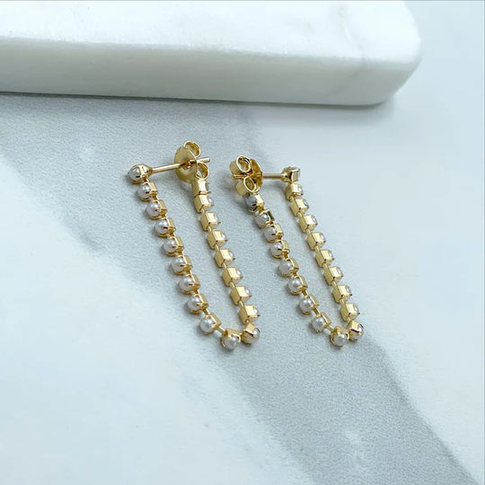 18k Gold Filled with Small Simulated Pearls, Stud, Graduate Earrings
