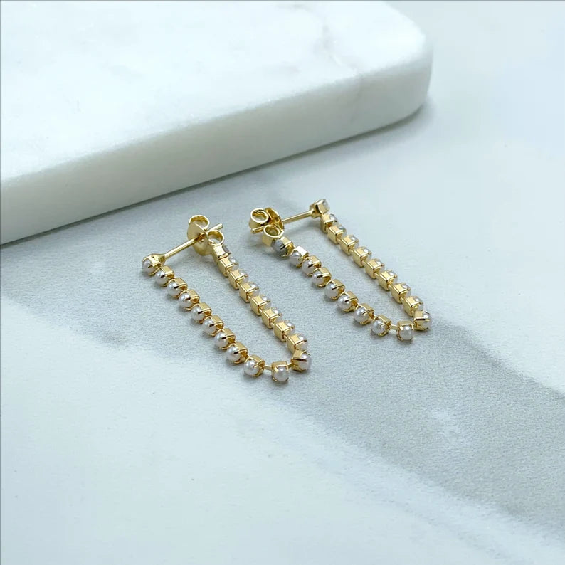 18k Gold Filled with Small Simulated Pearls, Stud, Graduate Earrings