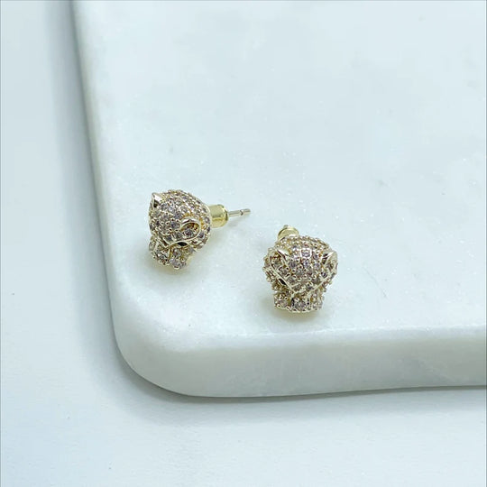 18k Gold Filled Micro Pave Cubic Zirconia with Cutie Panther Head Shape Stud Earrings