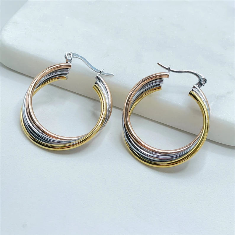 18k Gold Filled Rose Color Detail, 35mm Twisted, 8mm Thickness Hoop Earrings