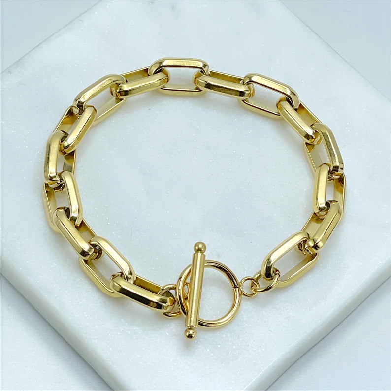 18k Gold Plated in Stainless Spring Clasp 10mm Curb Link Bracelet