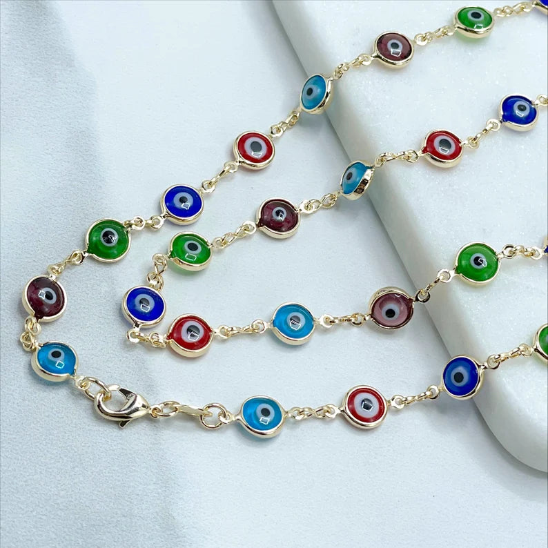 18k Gold Filled Fancy Colorful Greek Eyes Necklace and Earrings Set
