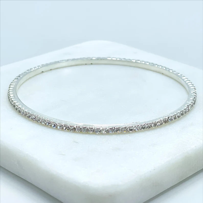 18k Silver Filled with Cubic Zirconia  Bangle Bracelet