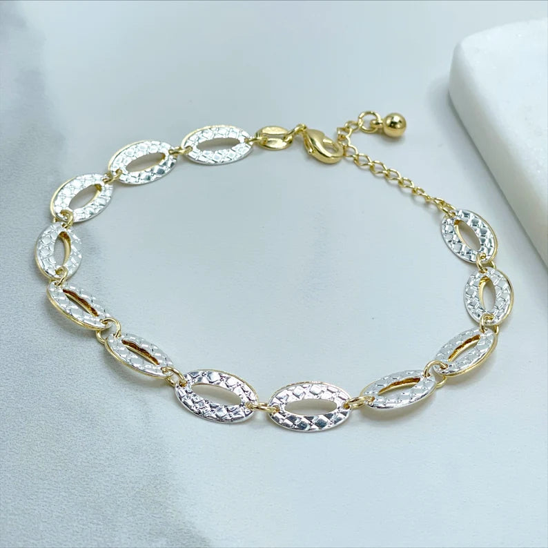18k Gold Filled & Silver Filled two faces, Coffee Grain 8 inches Bracelet