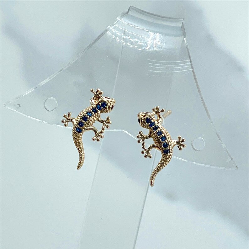 18k Gold Filled Fancy CZ Blue Cubic Zirconia Lizard Stud Earrings