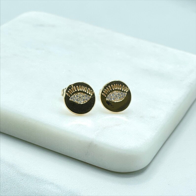 18k Gold Filled Eyes Cubic Zirconia Circle Stud Earrings