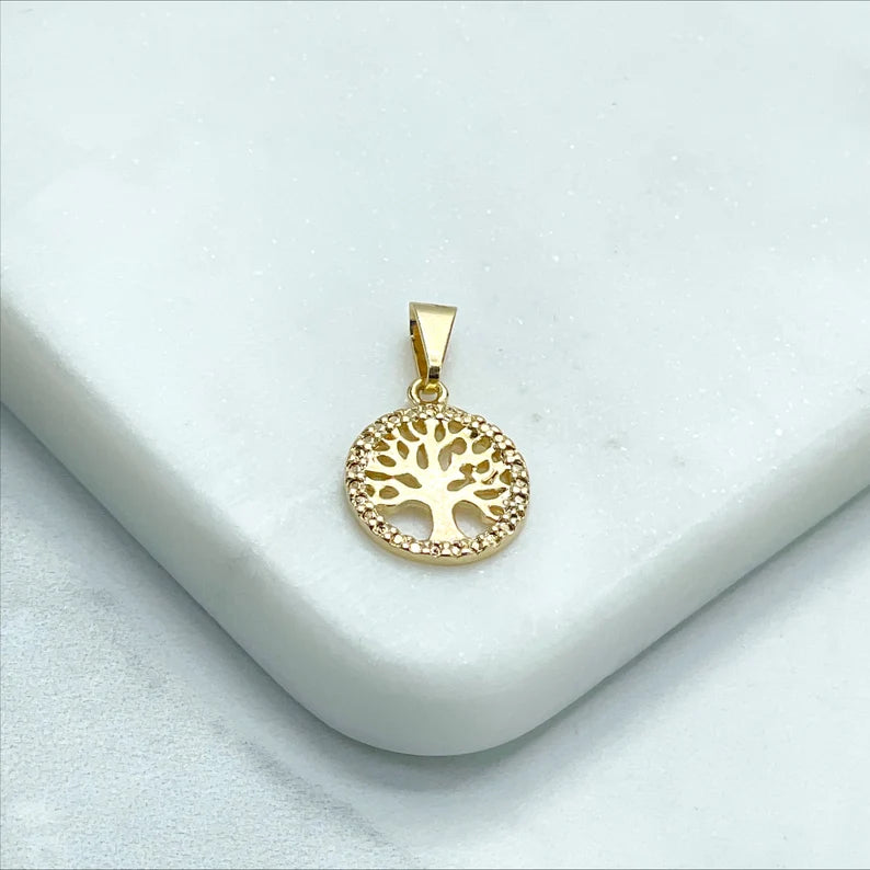 18k Gold Filled Tiny Tree of Life Vida, 13mm Cabala Charms Pendant