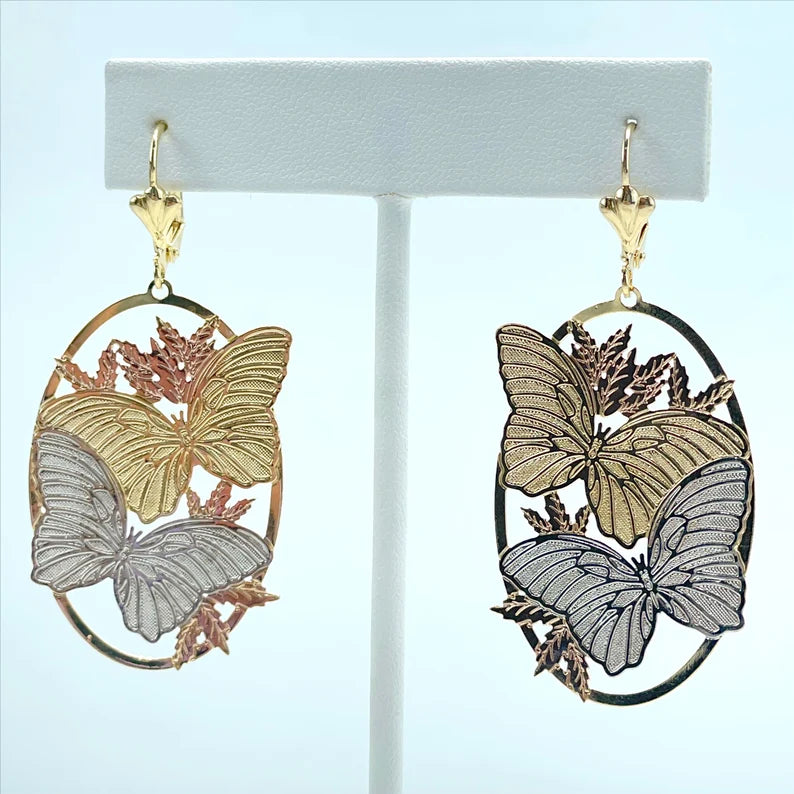 18k Gold Filled Three Tone Butterfly Shape Earrings, Cutie Vintage Earrings