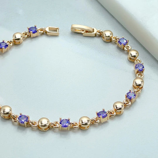 18k Gold Filled Purple Zirconia, Fancy Bracelet