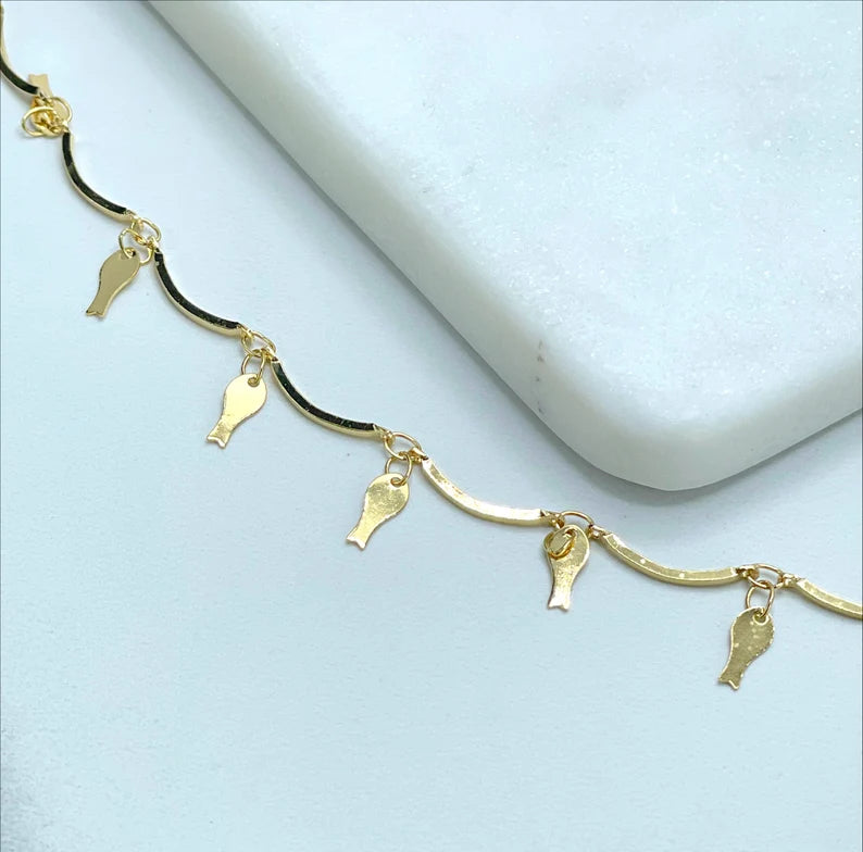 18k Gold Filled Wave Link, Key Charms Anklet Wholesale