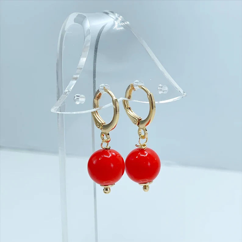 18k Gold Filled 8mm Triangle, Orange Beads Balls, Bracelet or Earrings as a Set