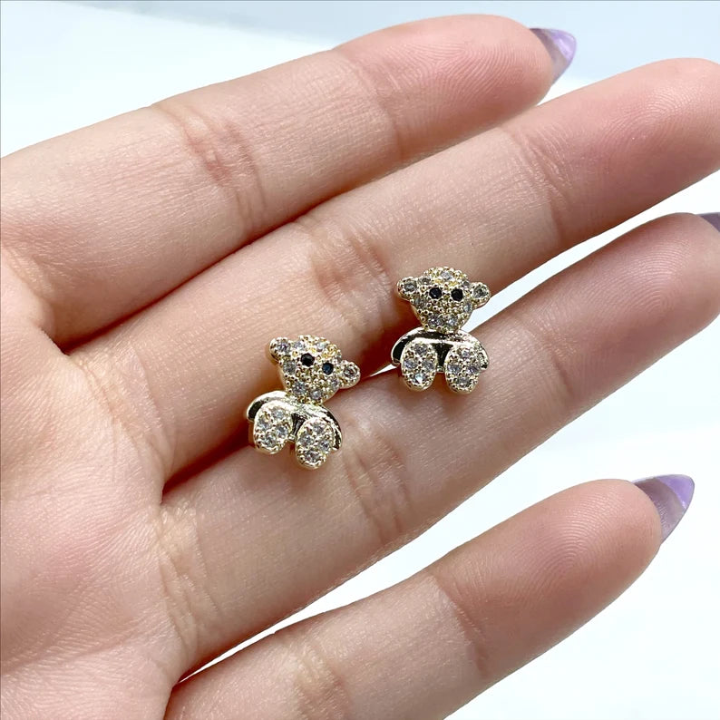 18k Gold Filled Micro Pave Cubic Zirconia with Cutie Small Bear Shape Stud Earrings