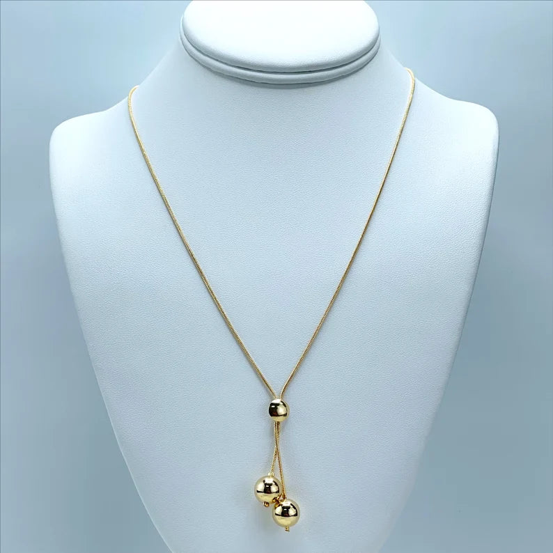 18k Gold Filled Spiral Link, Hanging Balls Necklace and Earrings, Set