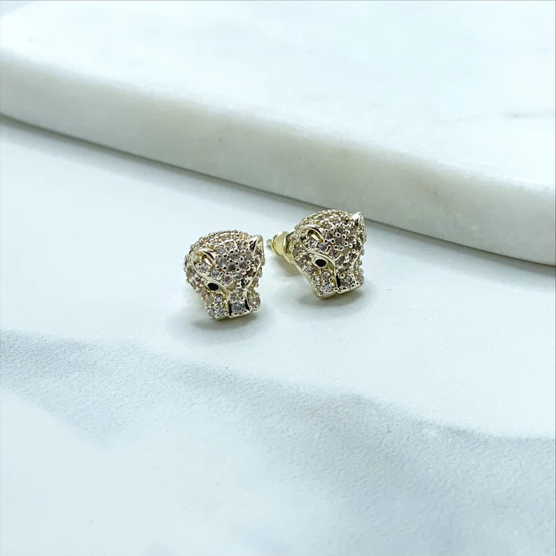 18k Gold Filled Micro Pave Cubic Zirconia with Cutie Panther Head Shape Stud Earrings