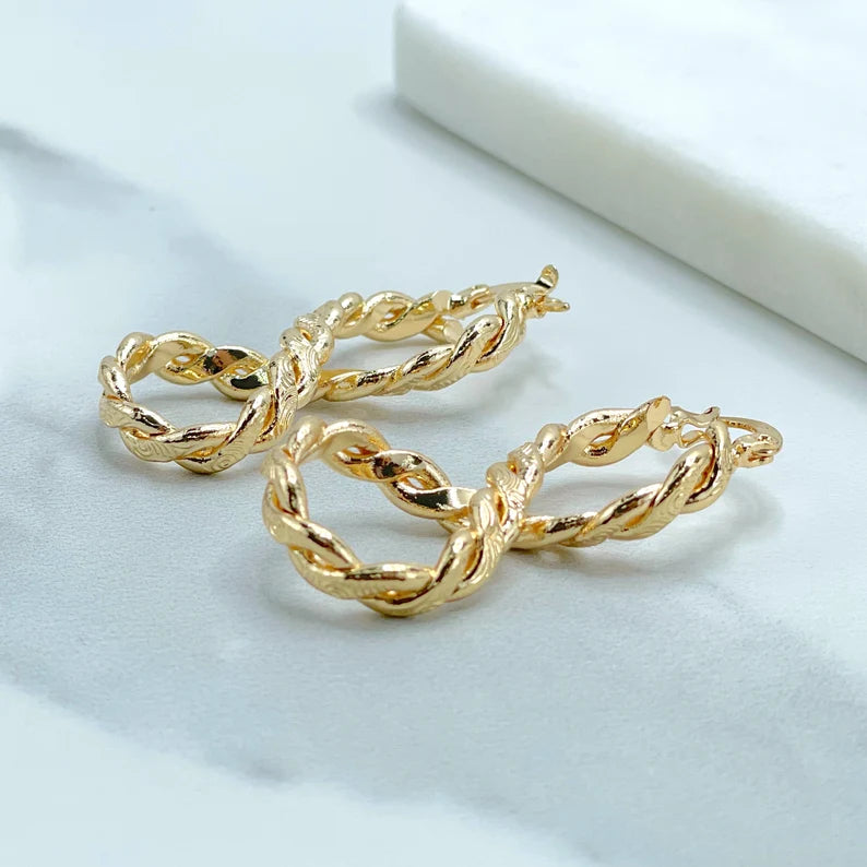18k Gold Filled 40mm Textured Infinity Twisted Dangle Earrings, 4mm Thickness