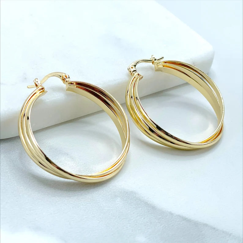 18k Gold Filled Rose Color Detail, 35mm Twisted, 8mm Thickness Hoop Earrings