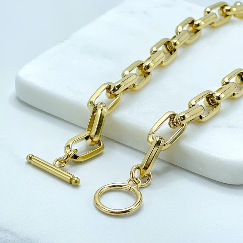 18k Gold Plated in Stainless Spring Clasp 10mm Curb Link Bracelet