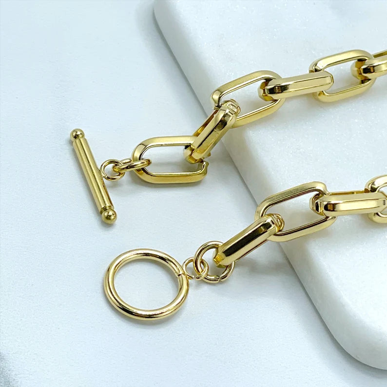 18k Gold Plated in Stainless Spring Clasp 10mm Curb Link Bracelet